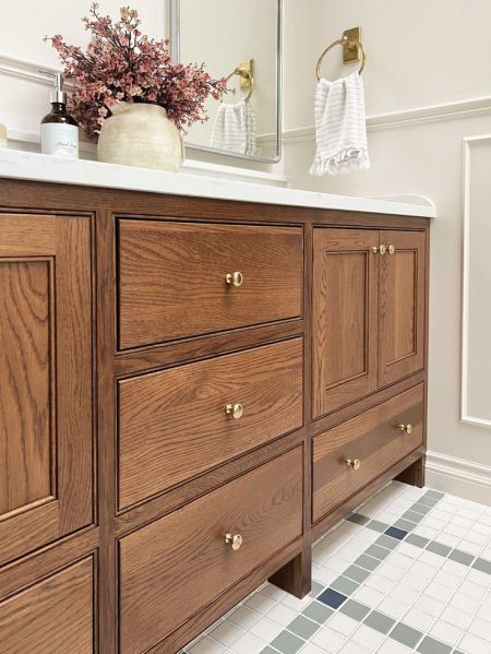 The Inspiration — warm wood tones for the vanity.
